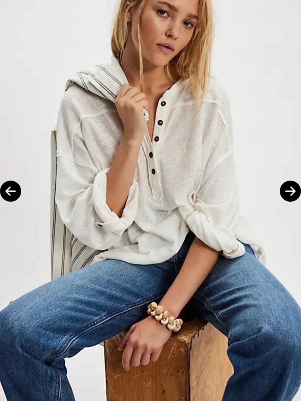 FREE PEOPLE
NWT Cotton-Linen Henley Tee - Clean Ivory